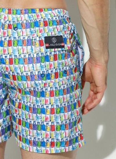 Мужские пляжные шорты с принтом в виде цветных бутылочек (Размер: XXL) (Цвет: белый)