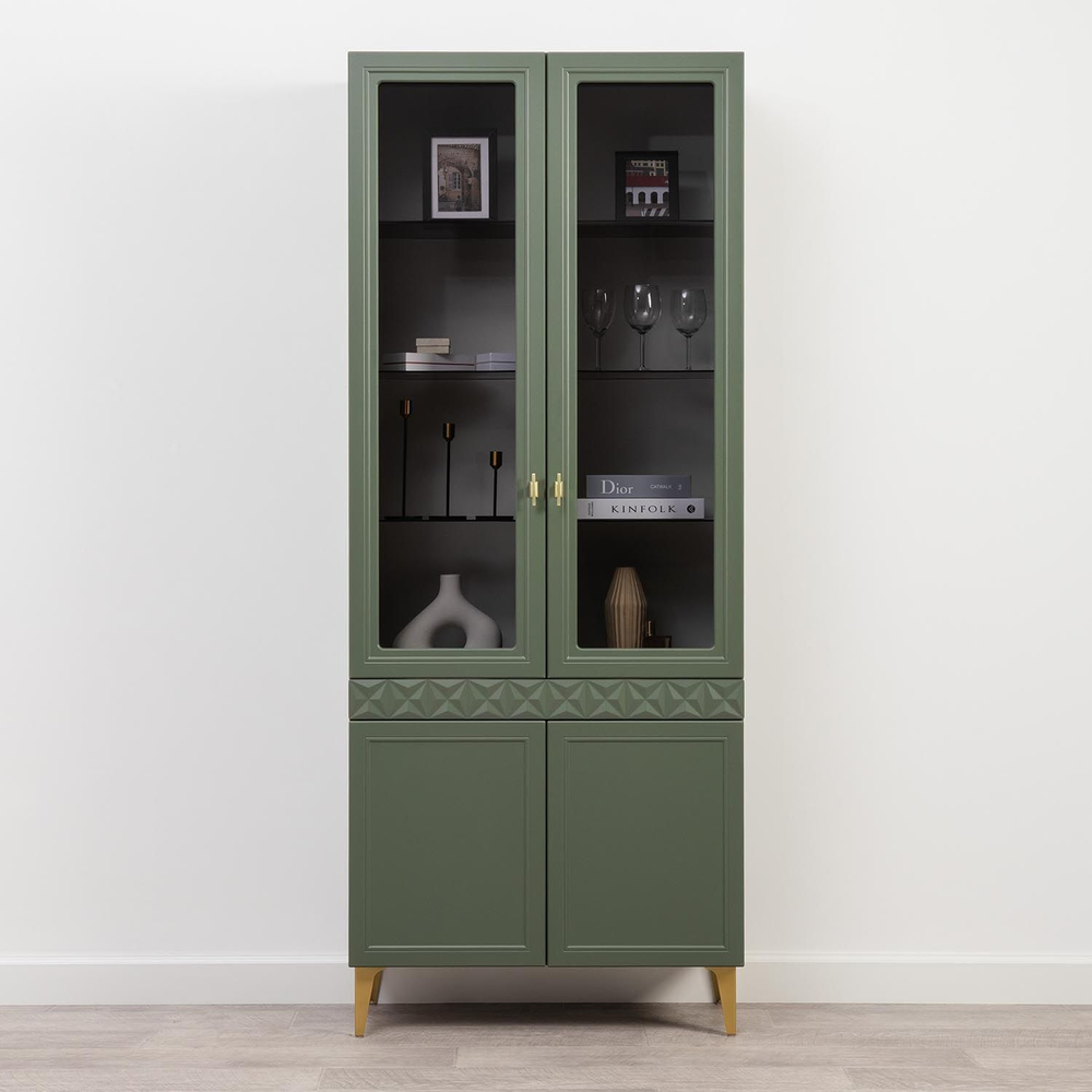 Марион шкаф-витрина 16.397.02 Дымчатый зеленый / Олива шагрень