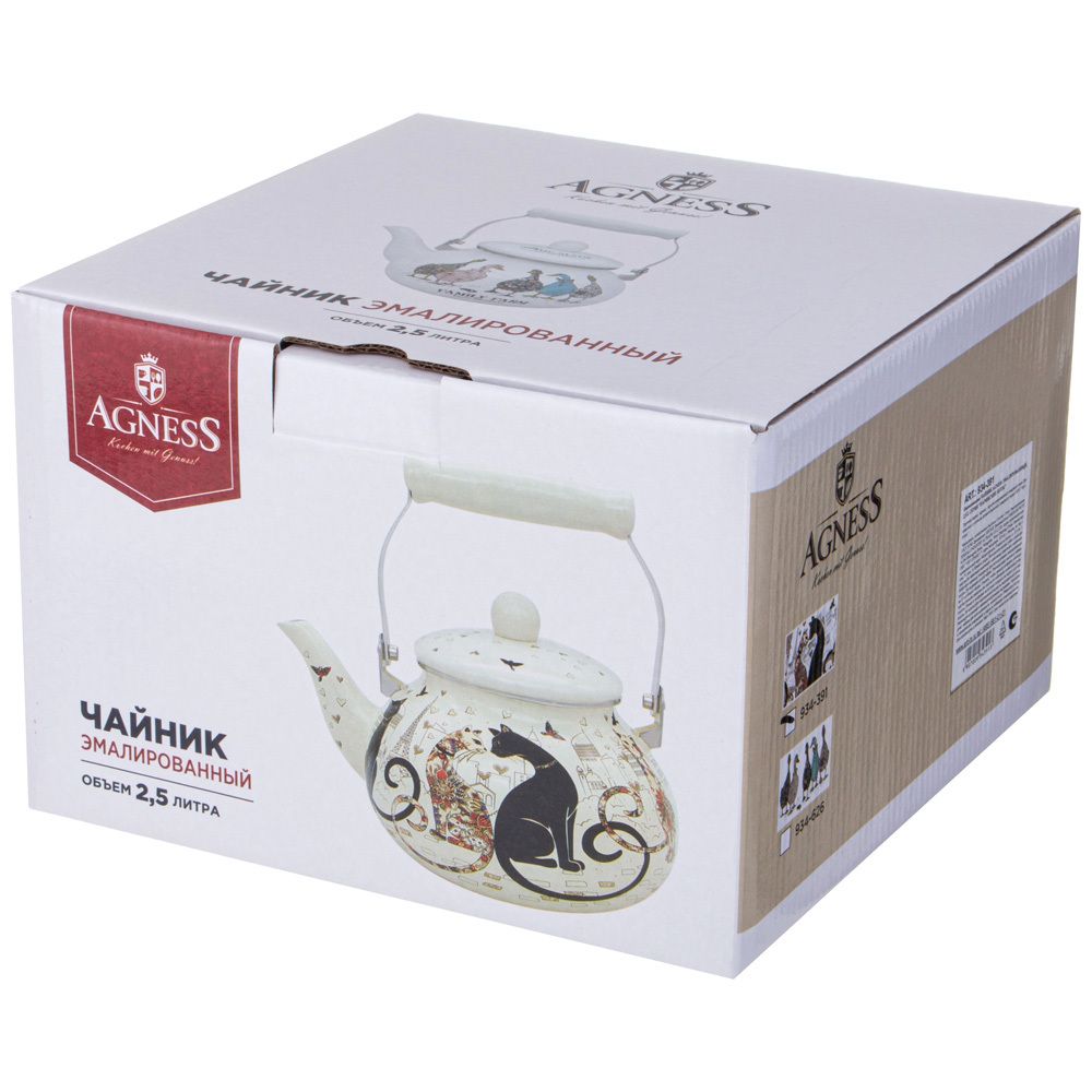 ЧАЙНИК AGNESS ЭМАЛИРОВАННЫЙ, 2,5Л, СЕРИЯ "ПАРИЖСКИЕ КОТЫ"