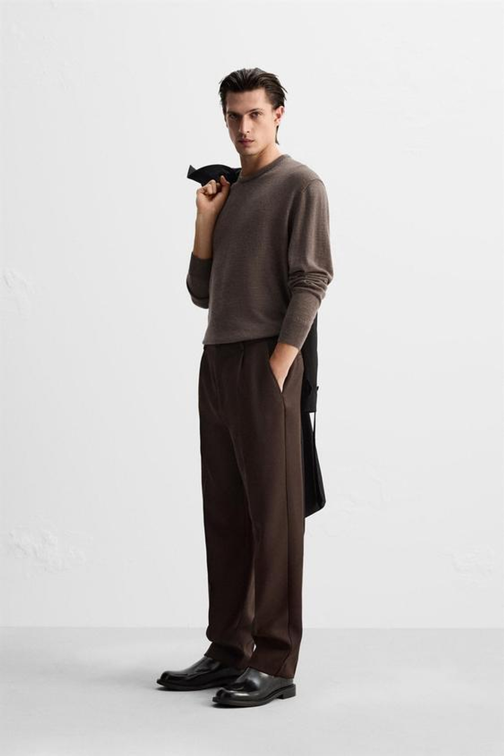 ZARA СВИТЕР ИЗ МЕРИНОСОВОЙ ШЕРСТИ, КОРИЧНЕВЫЙ С МЕЛАНЖЕВЫМ ЭФФЕКТОМ