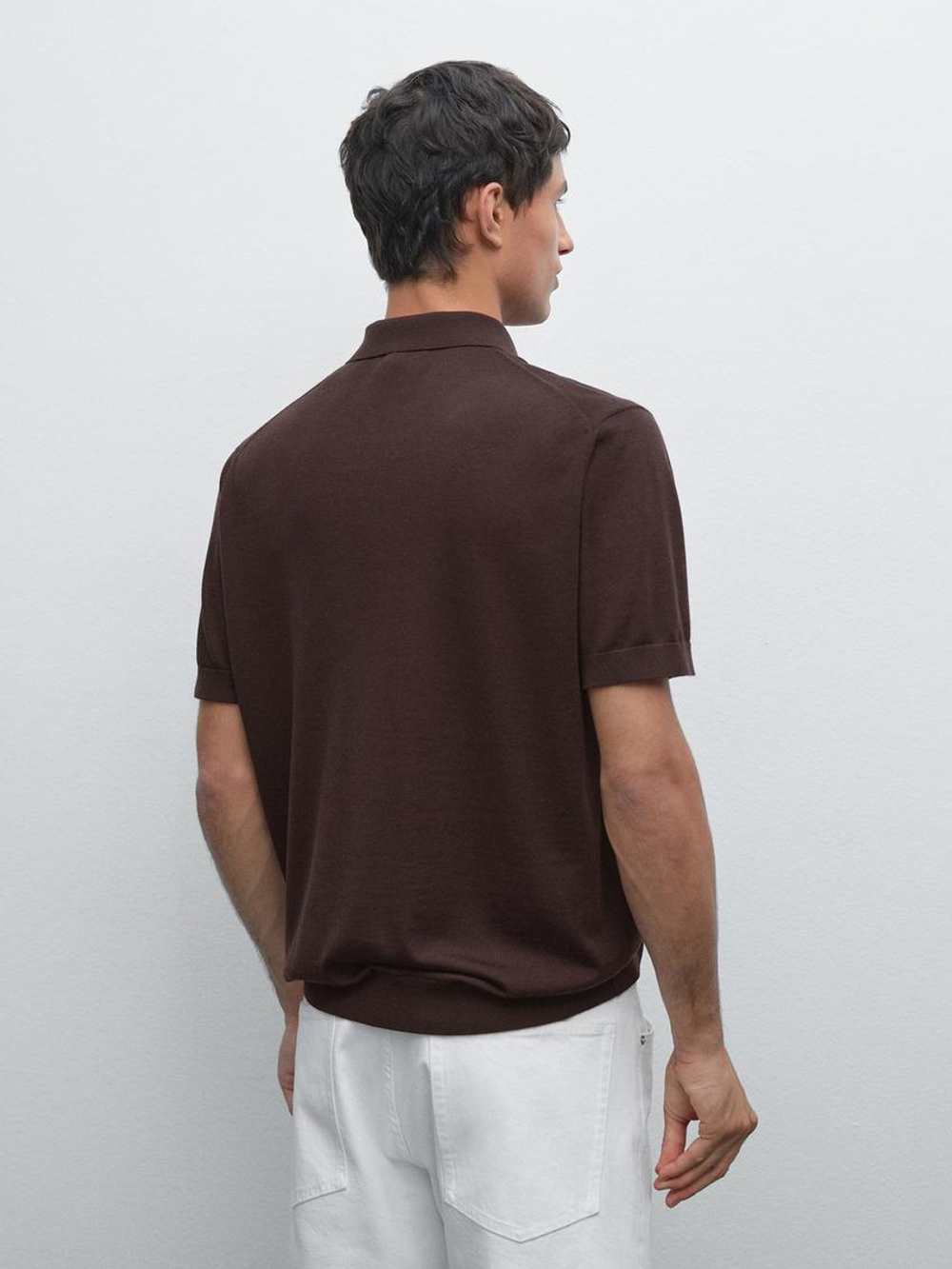 Massimo Dutti Трикотажное поло с воротником на молнии, гранатовый