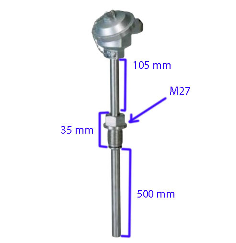 Термопара из нержавеющей стали WRN-230, тип К, D-16mm, L650/500mm (0~1100°C)