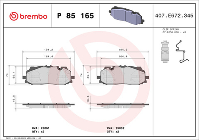 BREMBO - P85165-BRB - Brake Pad Set, disc brake