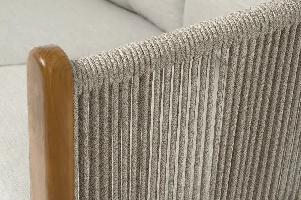 "Сидней" диван 2-местный плетеный из роупа, основание тик, каркас алюминий бежевый, роуп бежевый, ткань бежевая