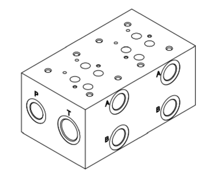 EM207/2Y - Плита для распределителей и клапанов Ду16, двухместная, ISO 4401-07 / CETOP07, P-A-B= G1", T=G11/4", MA-MB=G1/4", сбоку
