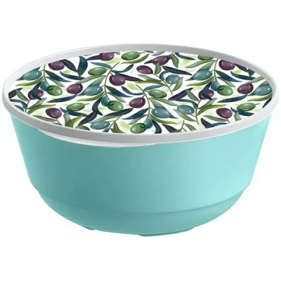 Миска пластиковая 3л «Bergamo» с крышкой с декором (зеленый)