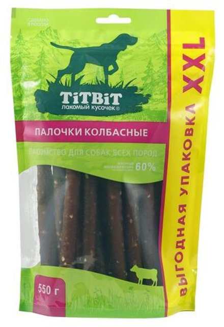 Лакомство TiTBiT для собак Палочки колбасные, выгодная упаковка XXL, 550 г х 2 упаковки