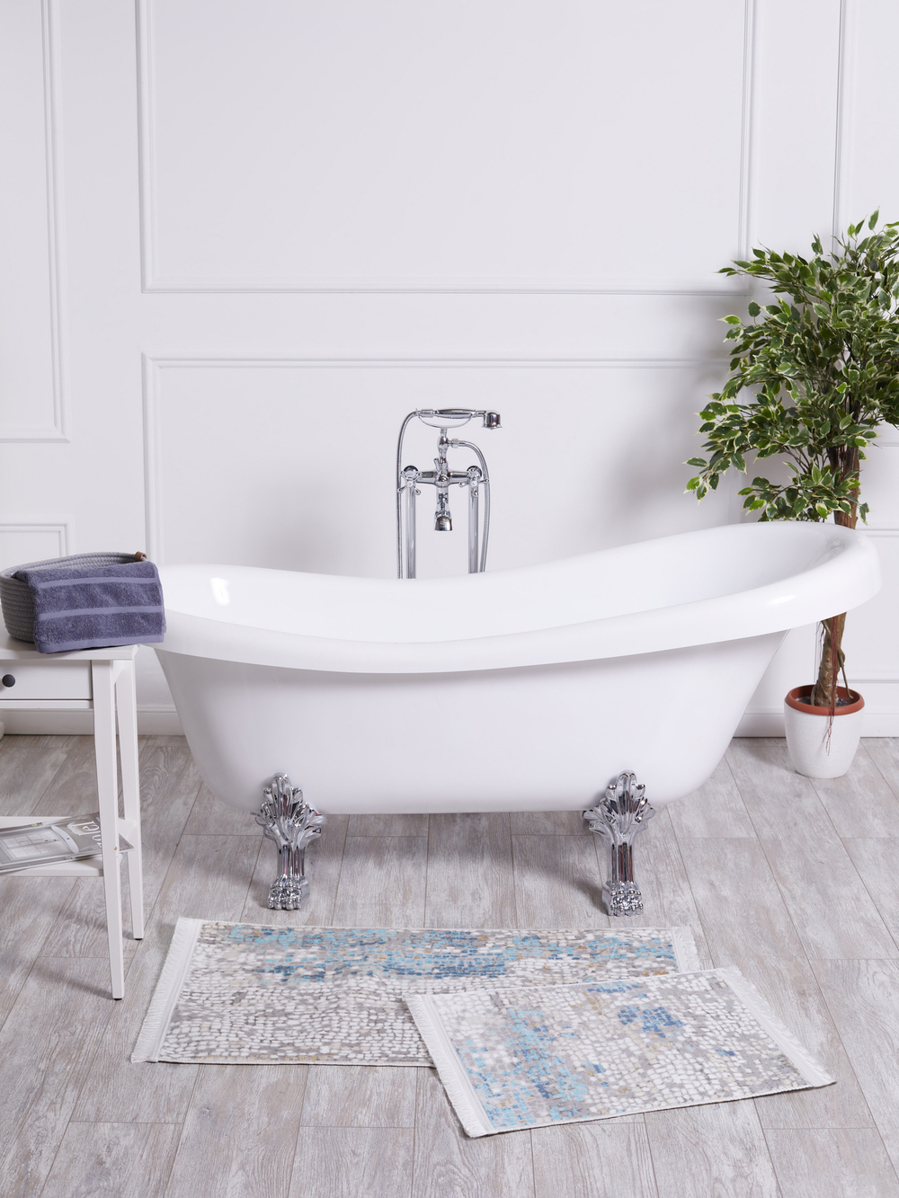 Набор ковриков для ванной и туалета, 60x100/50x60 см, цвет Серо-Голубой