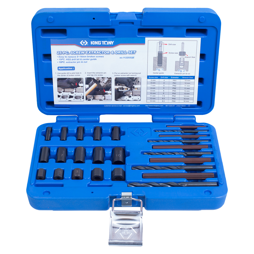 KING TONY (11225SQ) Набор экстракторов и сверел, 25 предметов