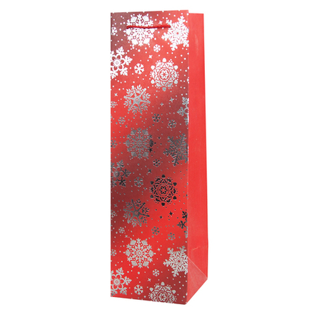 Пакет подарочный для вина, Новогодний, Дизайн №4, Красный, Металлик, 38*11*11 см, 1 шт.