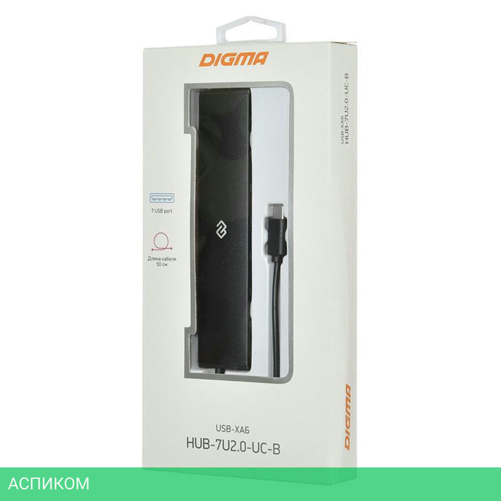 USB-хаб Digma HUB-7U2.0-UC-B черный