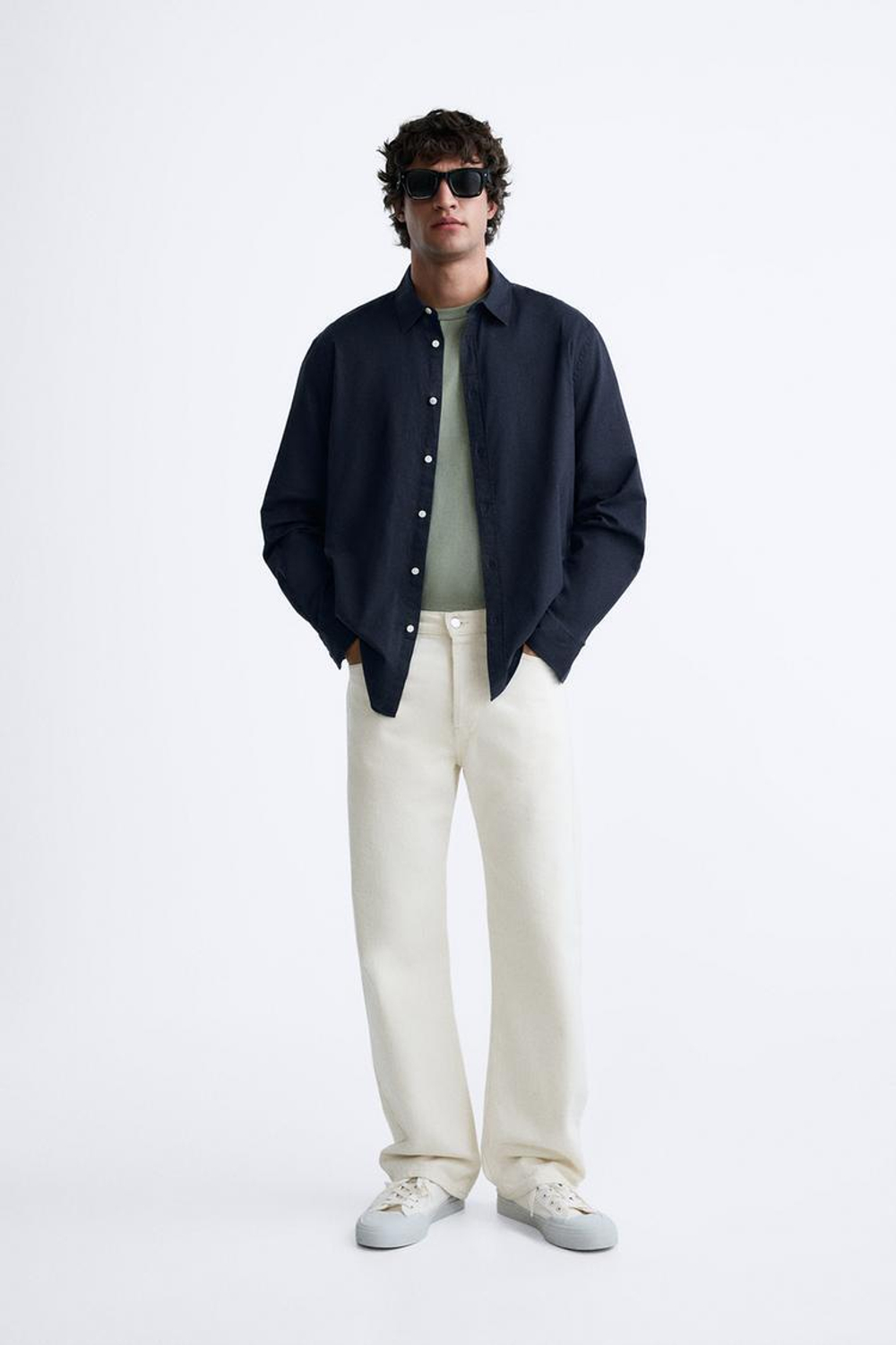 ZARA РУБАШКА ИЗ РЕЛЬЕФНОГО ХЛОПКА, МОРСКОЙ СИНИЙ