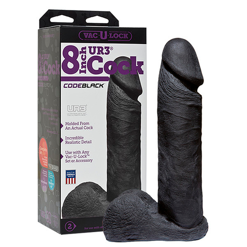 Черная насадка-фаллоимитатор 20,3см для страпон-систем Doc Johnson Vac-U-Lock Ultraskyn Cock Black 1016-09-BX