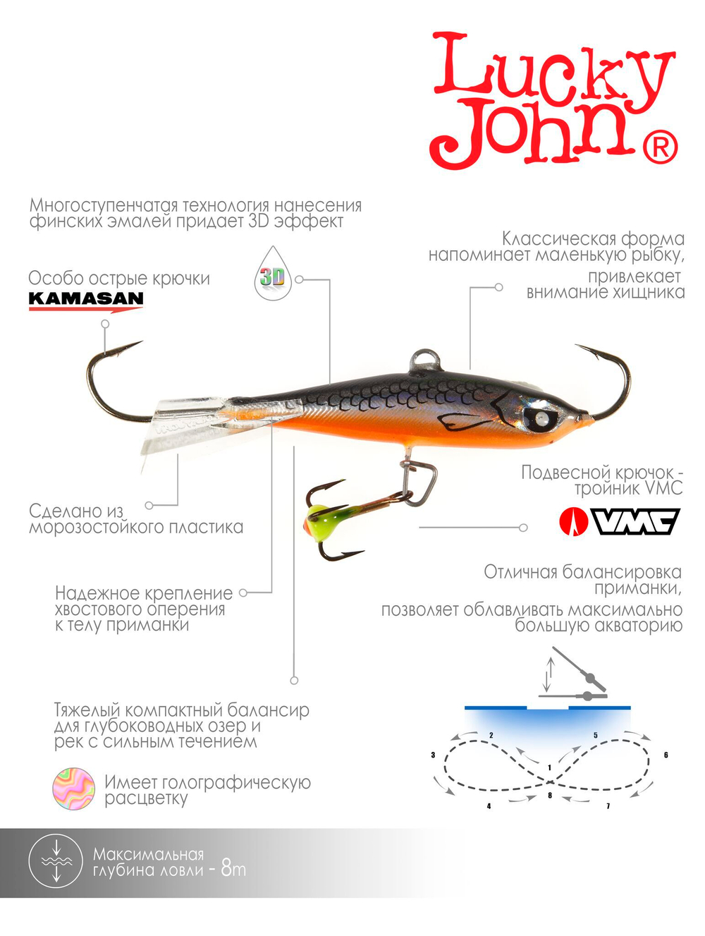 Балансир Lucky John NORDIC 4 с тр. 40мм/47H блистер