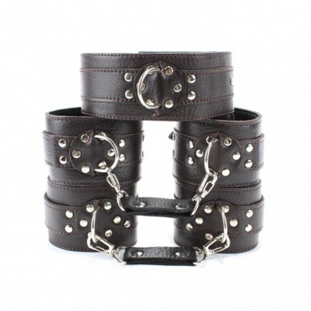 Набор фиксаторов из коричневой кожи