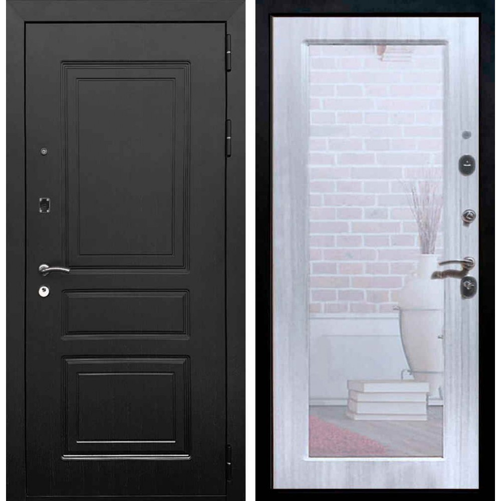 Входная металлическая дверь с зеркалом (RеX) РЕКС 6 Лондон Венге / Пастораль Сандал белый