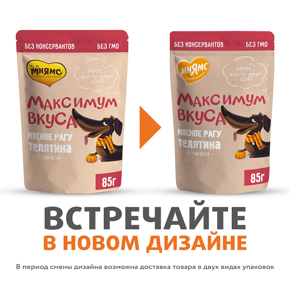 Пауч Мнямс Максимум Вкуса мясное рагу с телятиной и тыквой для собак 85 г