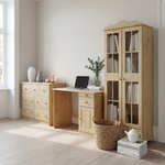 Письменный стол Вадим из массива сосны с ящиком и тумбой, лакированный