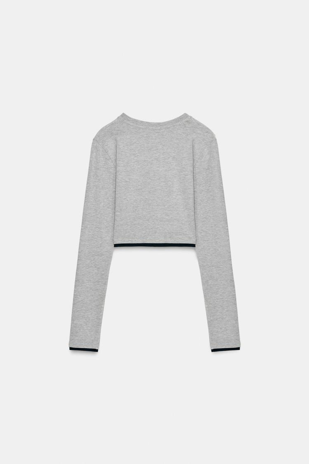 ZARA УКОРОЧЕННАЯ ФУТБОЛКА С ДВОЙНЫМ ЭФФЕКТОМ, СЕРЫЙ МЕЛАНЖ