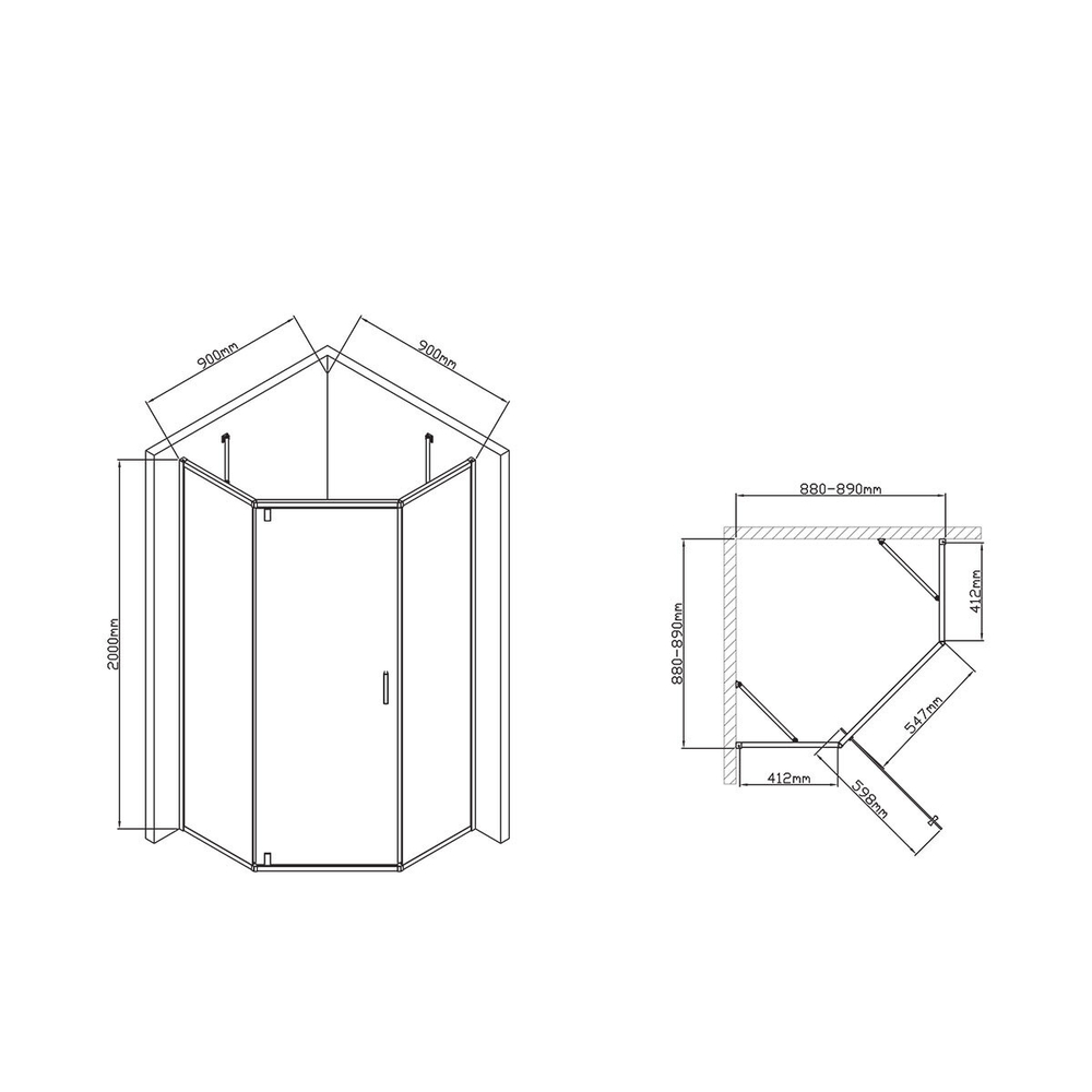 Душевой уголок Slim-U VSP-2SU900CL, 900*900, хром, стекло прозрачное, , шт