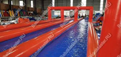 Водная горка без надувного дна, на подкачке ТУРБО "Три полосы", 120*7*2,5 м