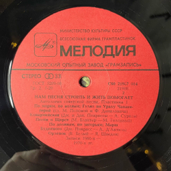 Винтажная виниловая пластинка LP Сборник Нам Песня Строить И Жить Помогает (СССР 1987) (Пластинка 1)