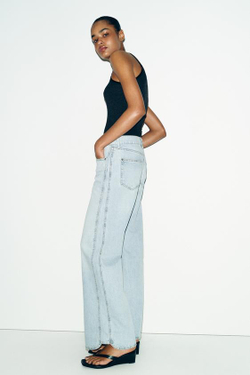 ZARA ДЖИНСЫ Z1975 STRAIGHT С НИЗКОЙ ПОСАДКОЙ И ДЕКОРАТИВНЫМИ ШВАМИ, ГОЛУБОЙ