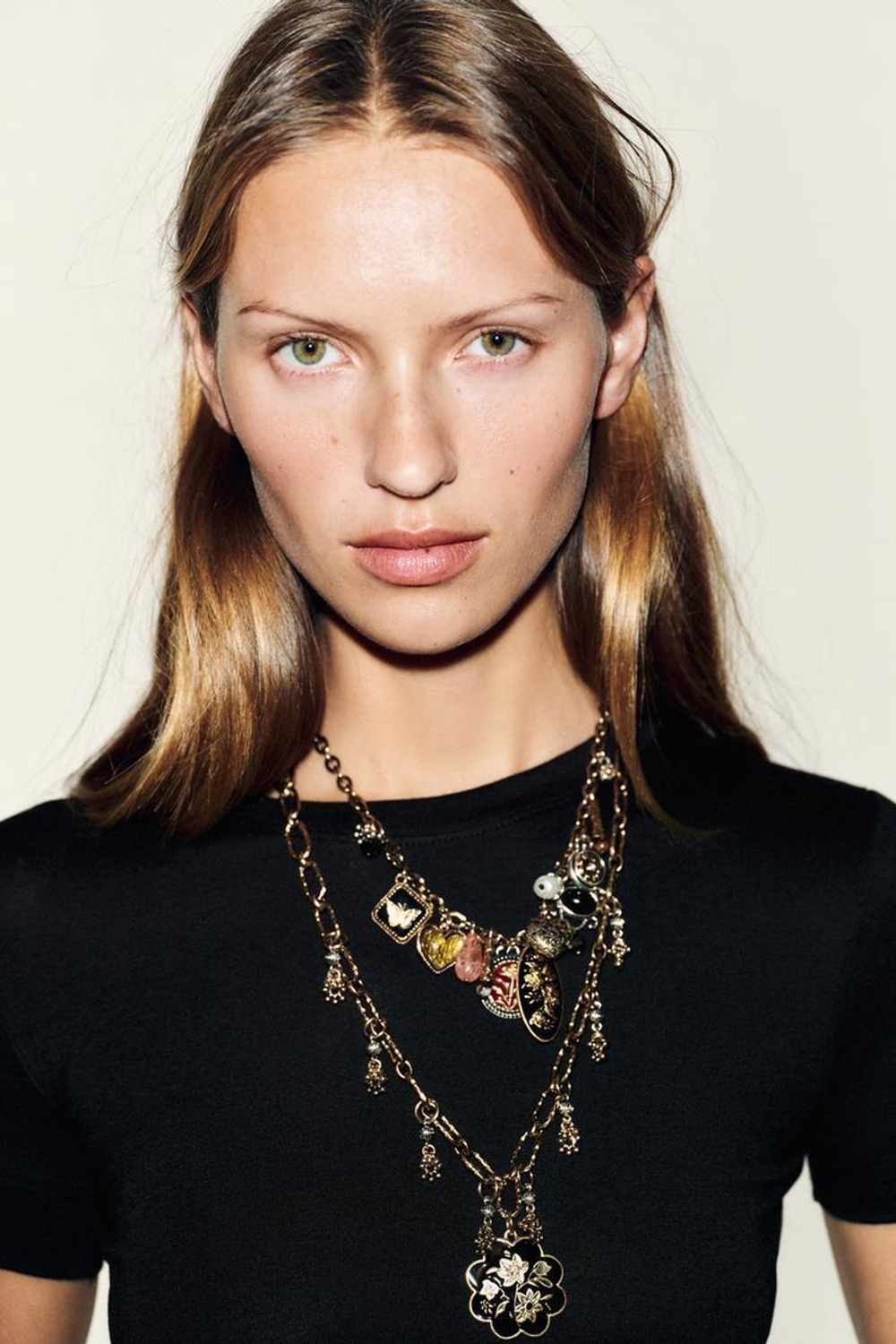 ZARA НАБОР ИЗ 2 ОЖЕРЕЛИЙ С ПОДВЕСКАМИ, ЦВЕТ СОСТАРЕННОГО ЗОЛОТА