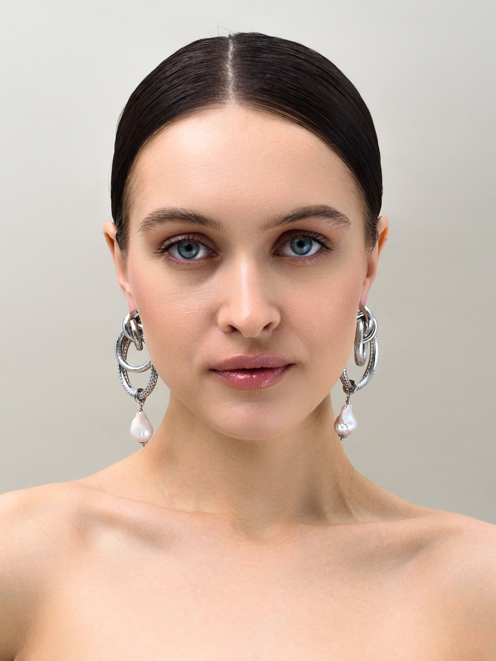 Серьги "Triple pearl ring" Silver