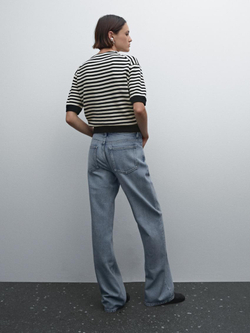 Massimo Dutti Свитер в полоску с короткими рукавами, темно-синий