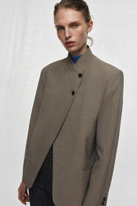 ZARA БЛЕЙЗЕР С ВОРОТНИКОМ-СТОЙКОЙ — ZW COLLECTION, КАМЕННО-СЕРЫЙ