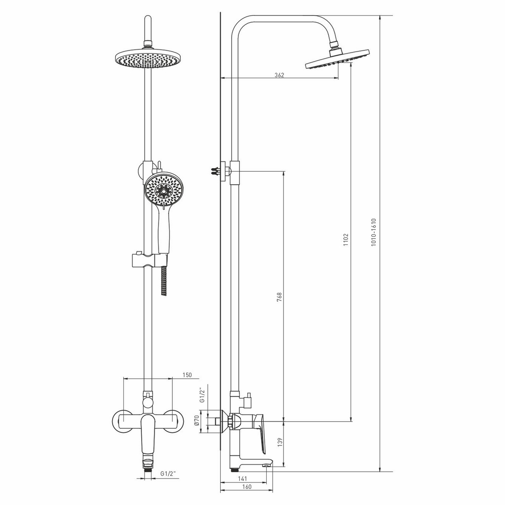 Душевая система 35к MIXLINE ML2429 излив лейка 3 позиции +лейка "Тропический душ" ХРОМ