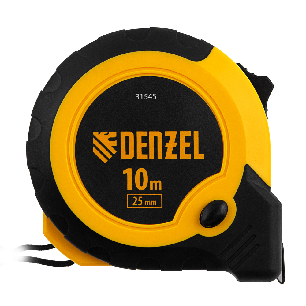 Рулетка 10м х 25мм, двухкомп. корпус, кнопка-пауза Denzel