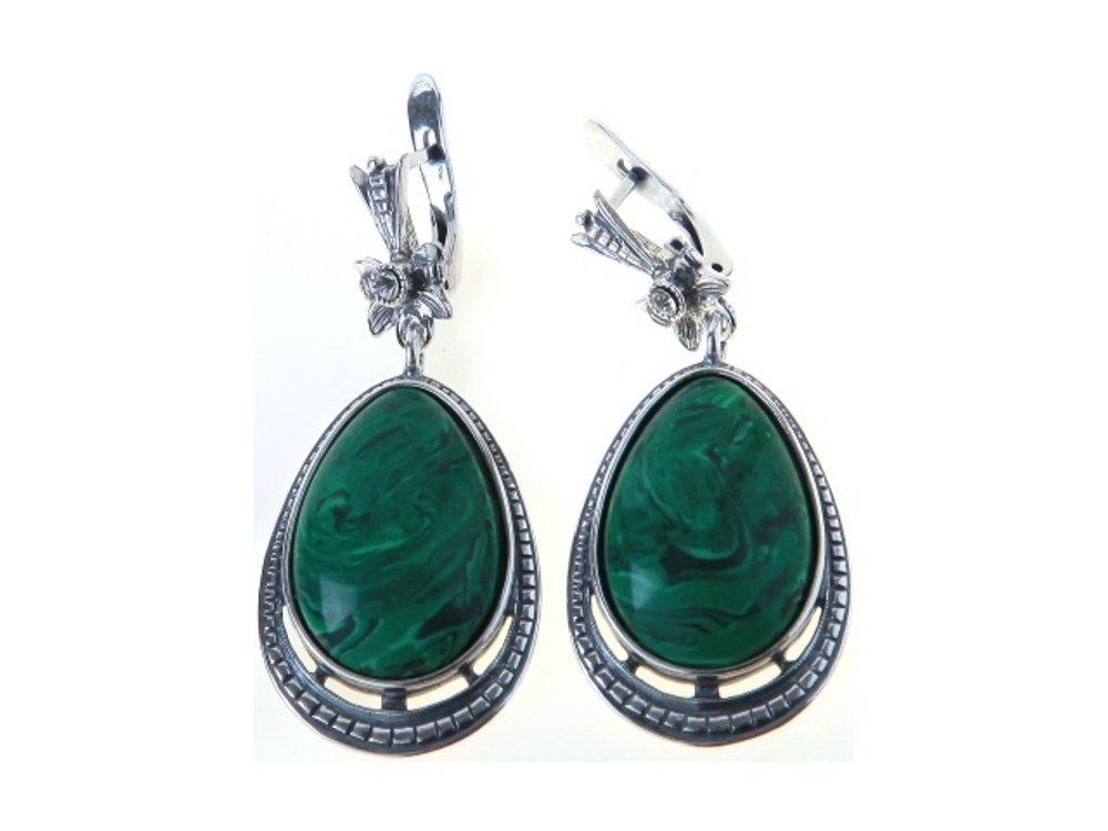 "Овал с Камнем" серьги в серебряном покрытии из коллекции "Самоцветы" от Jenavi  с английским замком