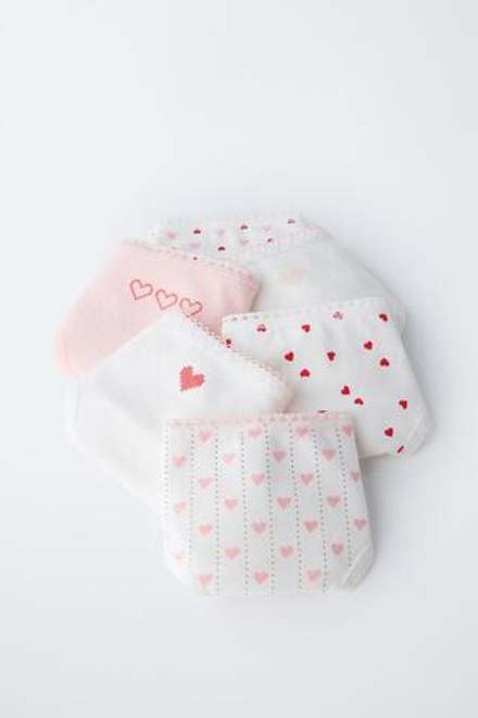 ZARA АБОР ИЗ ШЕСТИ ТРУСОВ С ПРИНТОМ «СЕРДЦА», ЭКРЮ