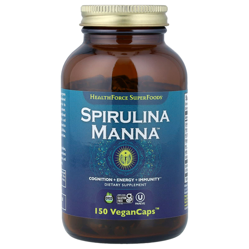 HealthForce Superfoods, Спирулина и манна, 150 веганских капсул