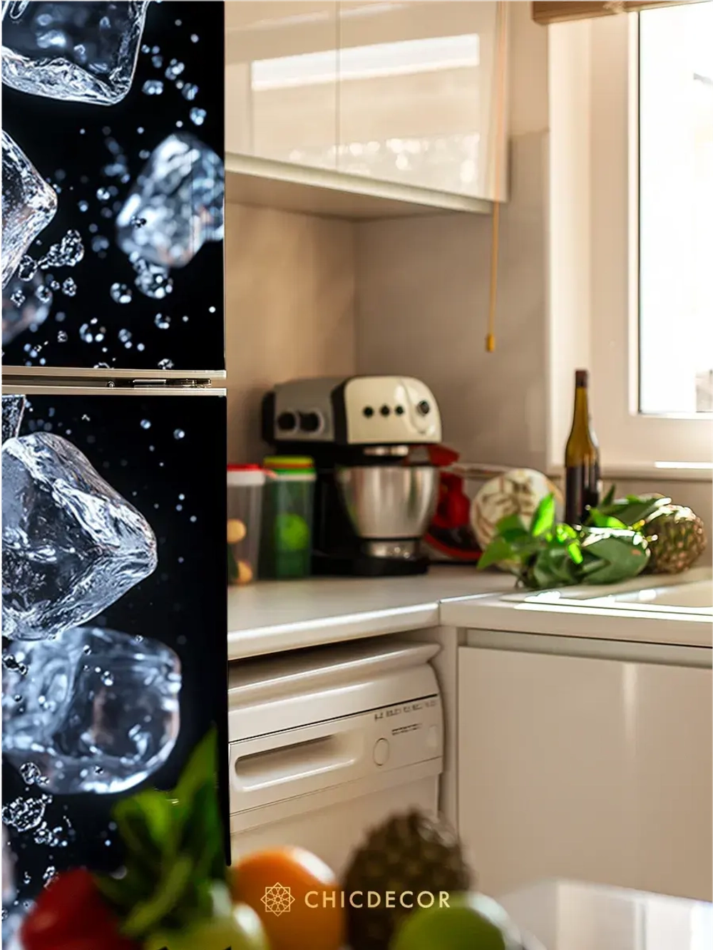 Наклейка интерьерная на холодильник Кубики льда