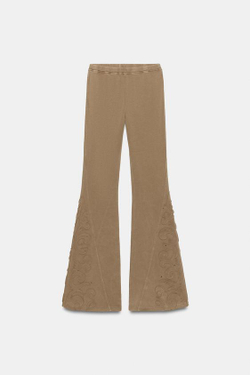 ZARA БРЮКИ FLARE С ЭФФЕКТОМ ПОТЕРТОСТИ И ЗАКЛЕПКАМИ, РЫЖЕВАТО-КОРИЧНЕВЫЙ