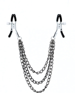 Зажимы на соски с тройной короткой цепочкой Rosyland (Цвет: черный с серебром)