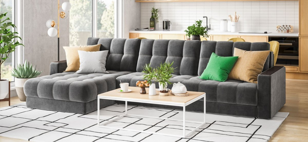 Угловой диван Босс Макс Велюр Монолит серый