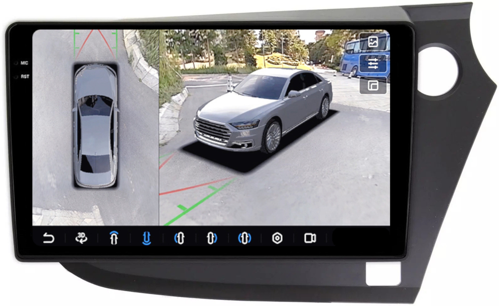 Магнитола для Honda Insight 2 2009-2014 (правый руль) - FarCar BX9-360-22-304 монитор 9.5" 2K QLED на Android 13, 6Гб+128Гб, CarPlay, 4G SIM-слот, 4 камеры в комплекте