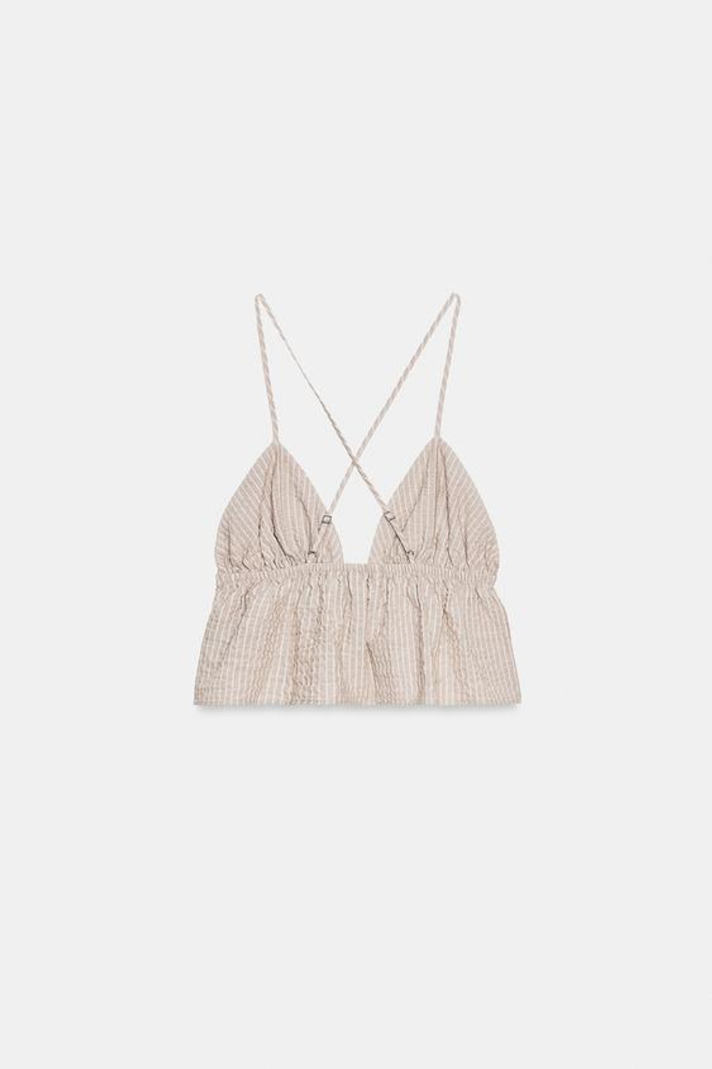 ZARA КРОП-ТОП В ПОЛОСКУ, СВЕТЛО-КОРИЧНЕВЫЙ