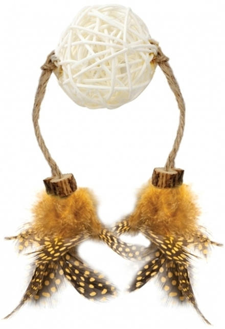 Triol, серия Natural, игрушка Талисман для кошек, с перьями, сизаль/дерево, 4-5/35 см
