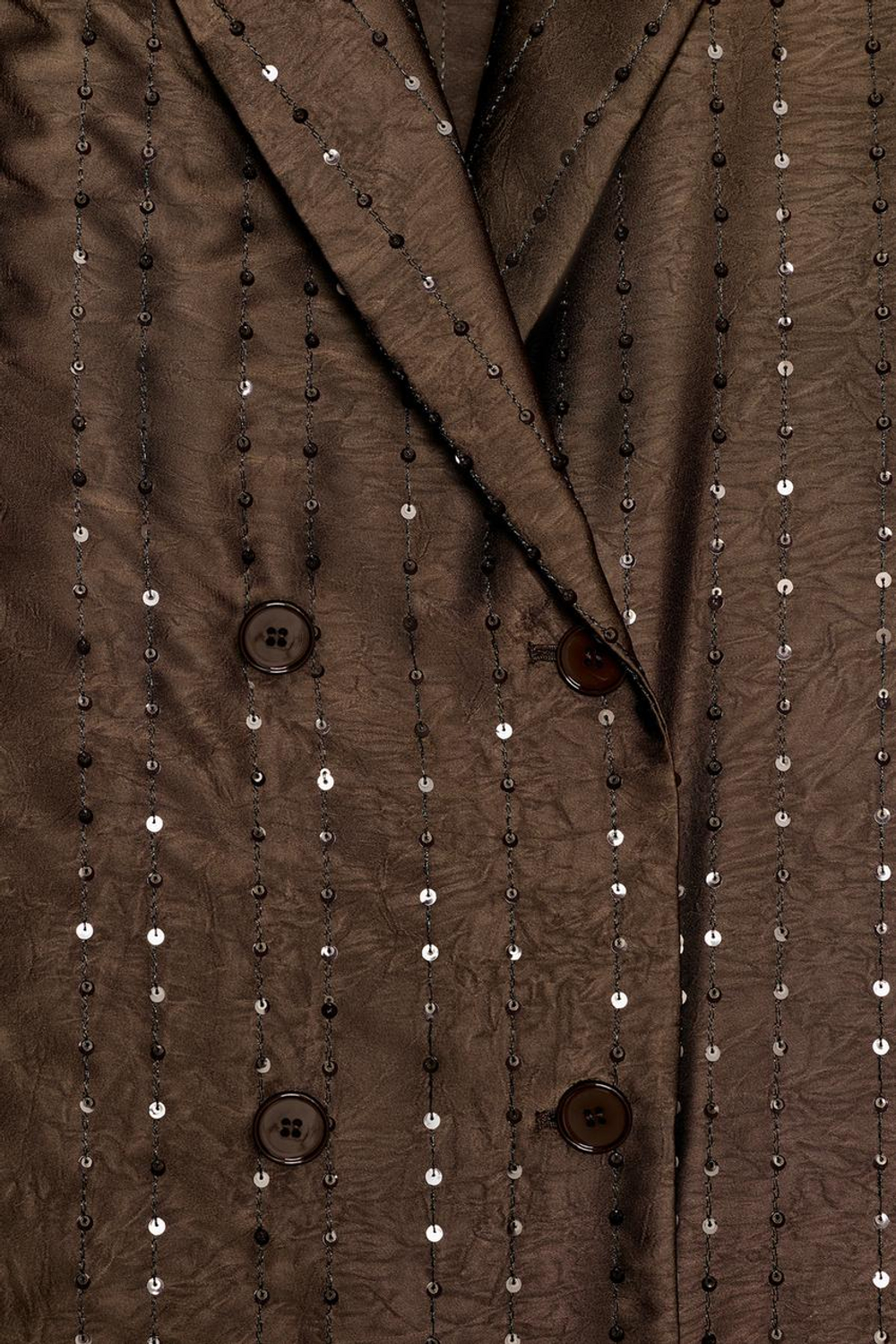 ZARA ДВУБОРТНЫЙ БЛЕЙЗЕР С ПАЙЕТКАМИ, КОРИЧНЕВЫЙ