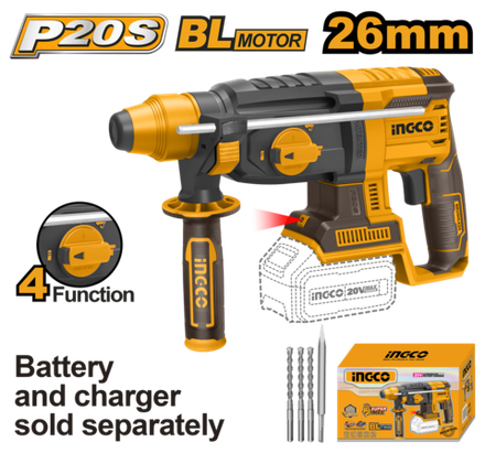 Аккумуляторный бесщеточный перфоратор SDS-Plus INGCO CRHLI20228 INDUSTRIAL 20 В 2 Дж