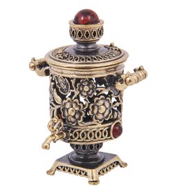 Народные промыслы AM-4198 Фигурка «Самовар Цветочный» (латунь, янтарь)