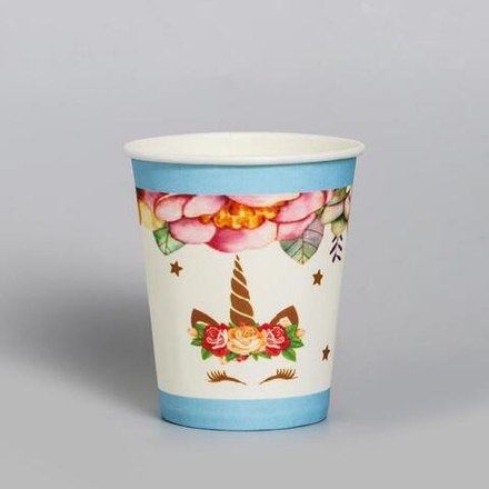 СТАКАН БУМАЖНЫЙ  ЕДИНОРОГ И ЦВЕТЫ НАБОР   220 МЛ 6 ШТ.