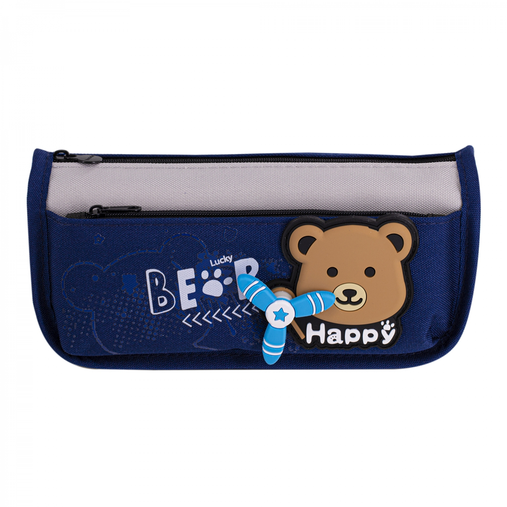 Пенал - косметичка Alingar, ткань, молния, боковой карман, вертушка, 190 х 80 х 35 мм, "Lucky Bear", медвежонок, микс (зеленый, синий, серый), европод
