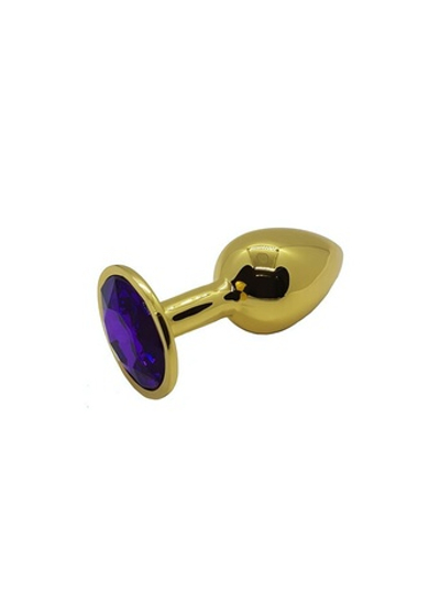 Анальная пробка металлическая золотая с фиолетовым кристаллом Onjoy Metal Plug Gold Small (Цвет: золотой с фиолетовым)