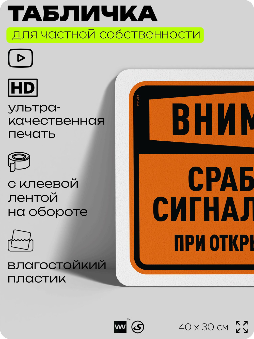 Табличка для частной территории "Внимание, сработает сигнализация при открытии двери", на дом, для участка, организаций и частных территорий, 40х30 см, Silver Plane x Айдентика Технолоджи